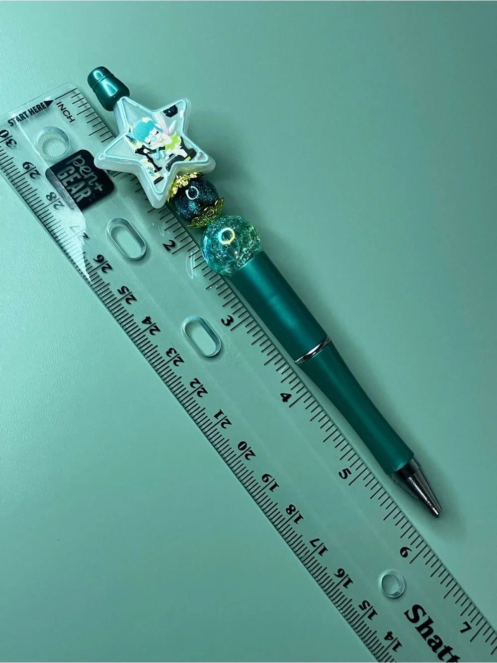 Bubble Fairy Star Handmade Green Beaded Pen